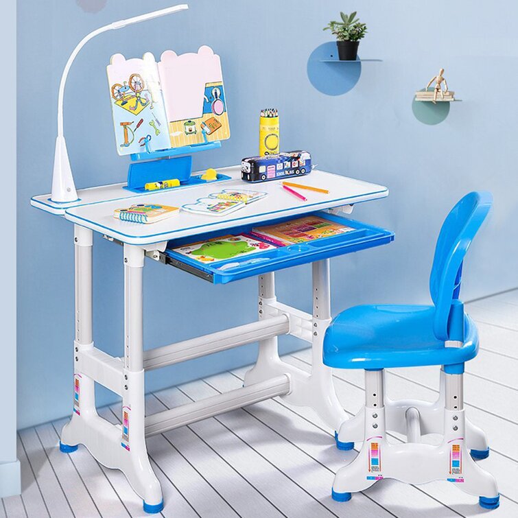 Durable Adjustable Kids Ergonomic Study Desk Chair Set Study Table Large Storage 