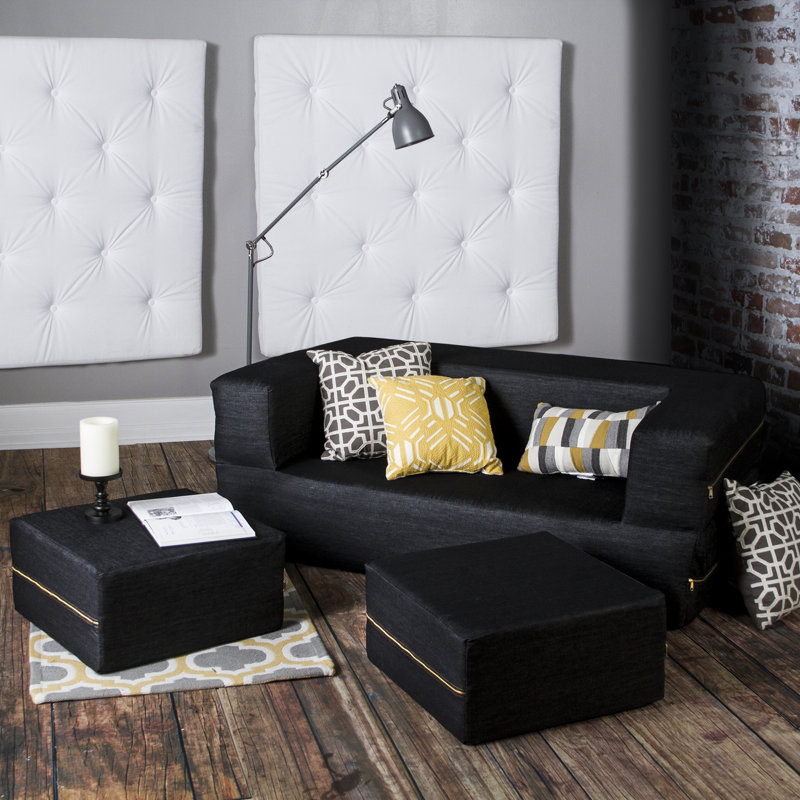Zipcode Design Eugene Denim Sleeper Loveseat and Ottomans ... Zipcode Design Eugene Denim Sleeper Loveseat and Ottomans ...