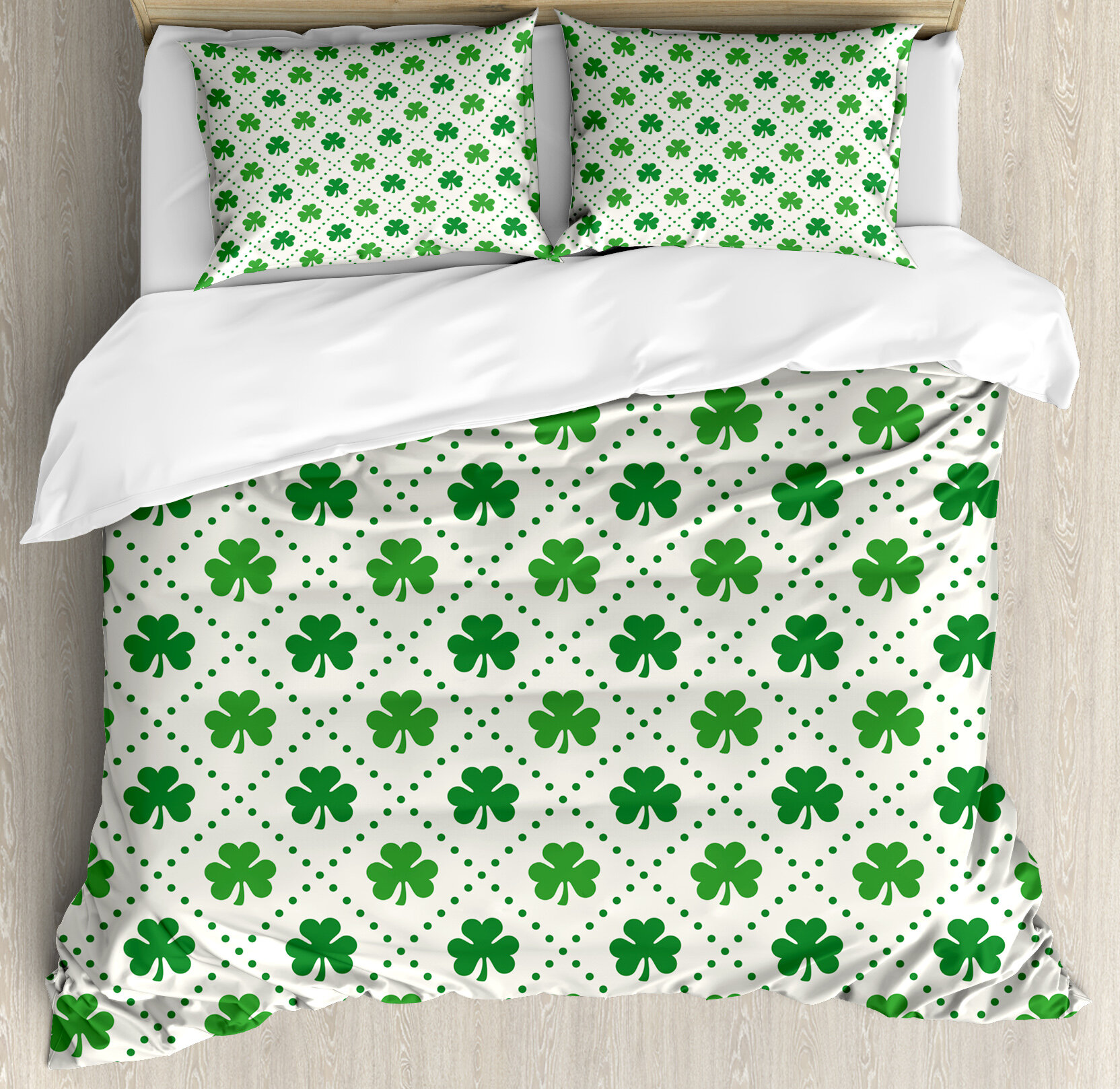 Ambesonne Irish Four Leaf Shamrock Clover Flowers With Dotted