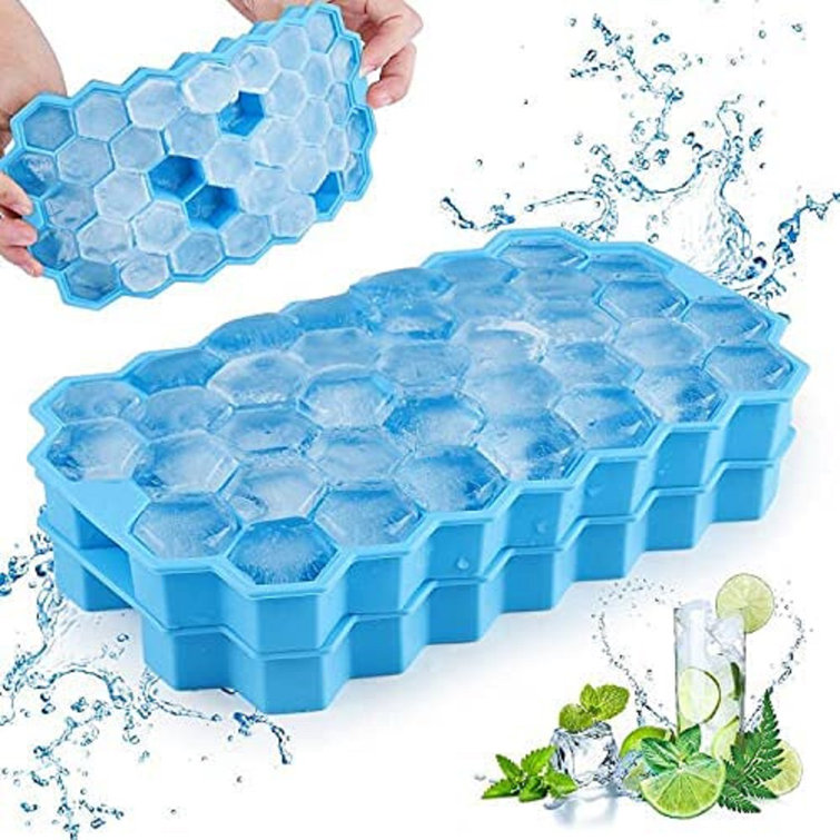 Ice Cube Trays 2 Pack Silicone Ice Cube Molds w/ Lid Flexible 74-Ice Cube Molds 
