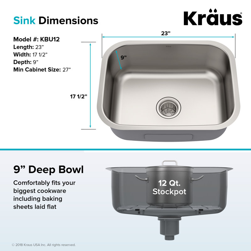 Stainless Steel 23 L X 18 W Undermount Kitchen Sink With Drain Assembly