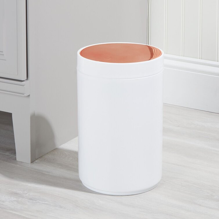 mDesign Plastic Small Round Trash Can Wastebasket Swing Lid White/Rose Gold 