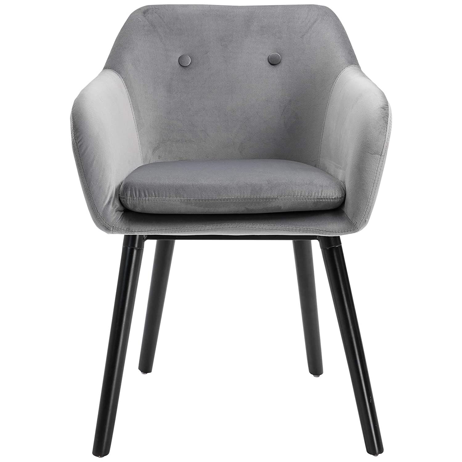 GIZZA Modern Vintage Small Ash Grey Tub Chair with Black Metal Legs Faux Leather Padded Seat for Home Office Bedroom Lounge Arms Occasion Side Chair High Backrest 