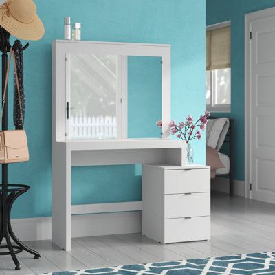 (incomplete)Boahaus Eleanor Modern Vanity Table with Add-On Hollywood Lights & USB Outlet