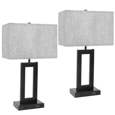 22" Gray Table Lamp Set With Usb Port (Set Of 2)