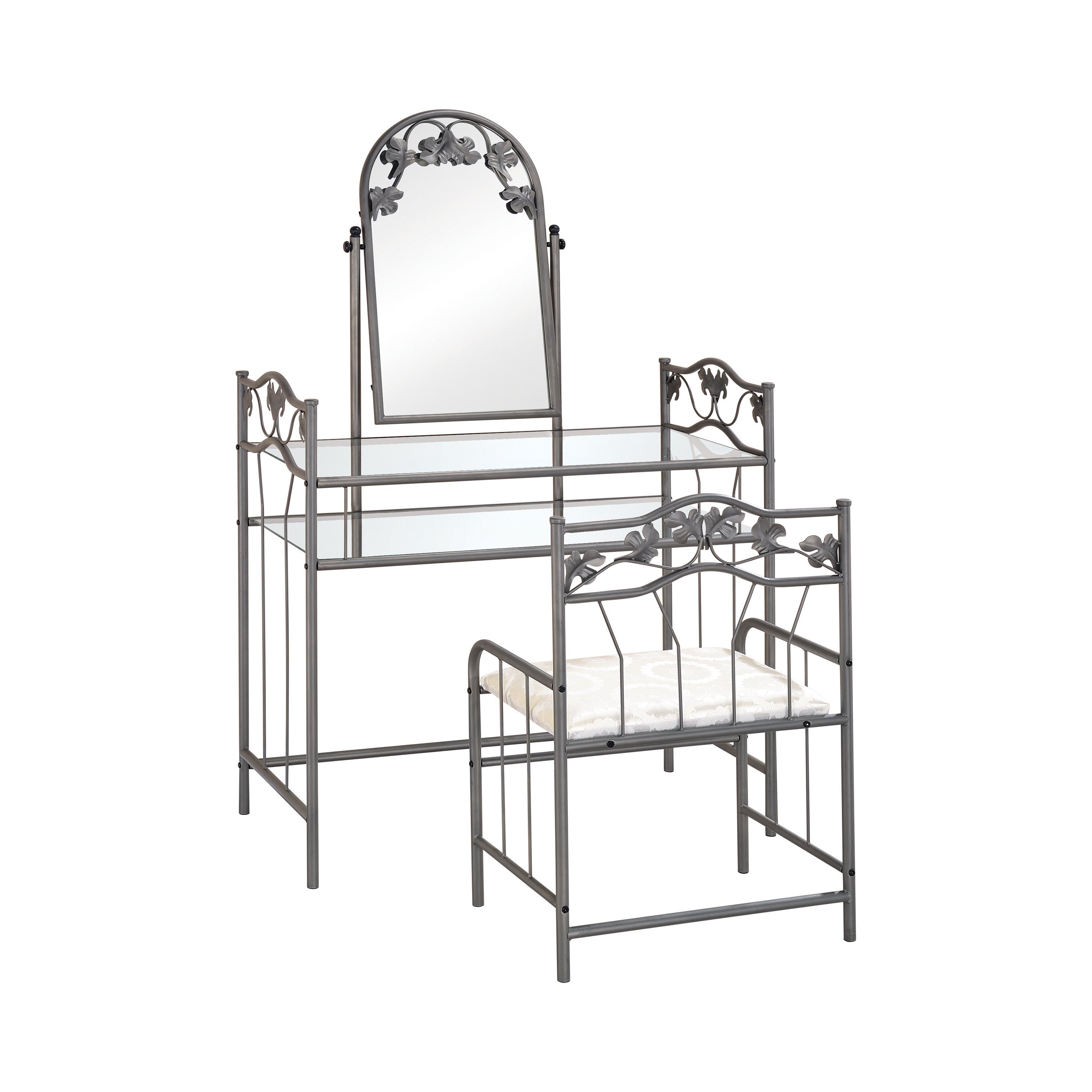 Canora Grey Heiser Metal Vanity Set With Stool And Mirror Wayfair