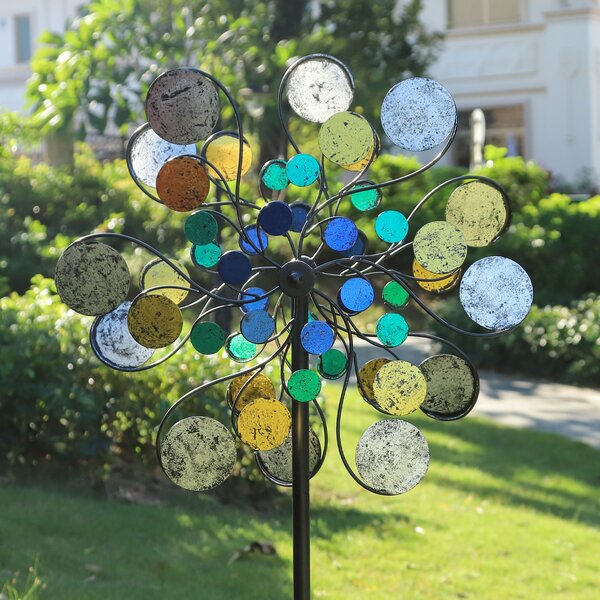 Wood Colorful Wind Spinner Ground Stake Outdoor Yard Garden Decoration. 