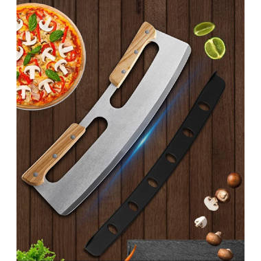 Pizza Cutter Rocker Stainless Steel with Wooden Handle 14 Inch Upgraded Grip 
