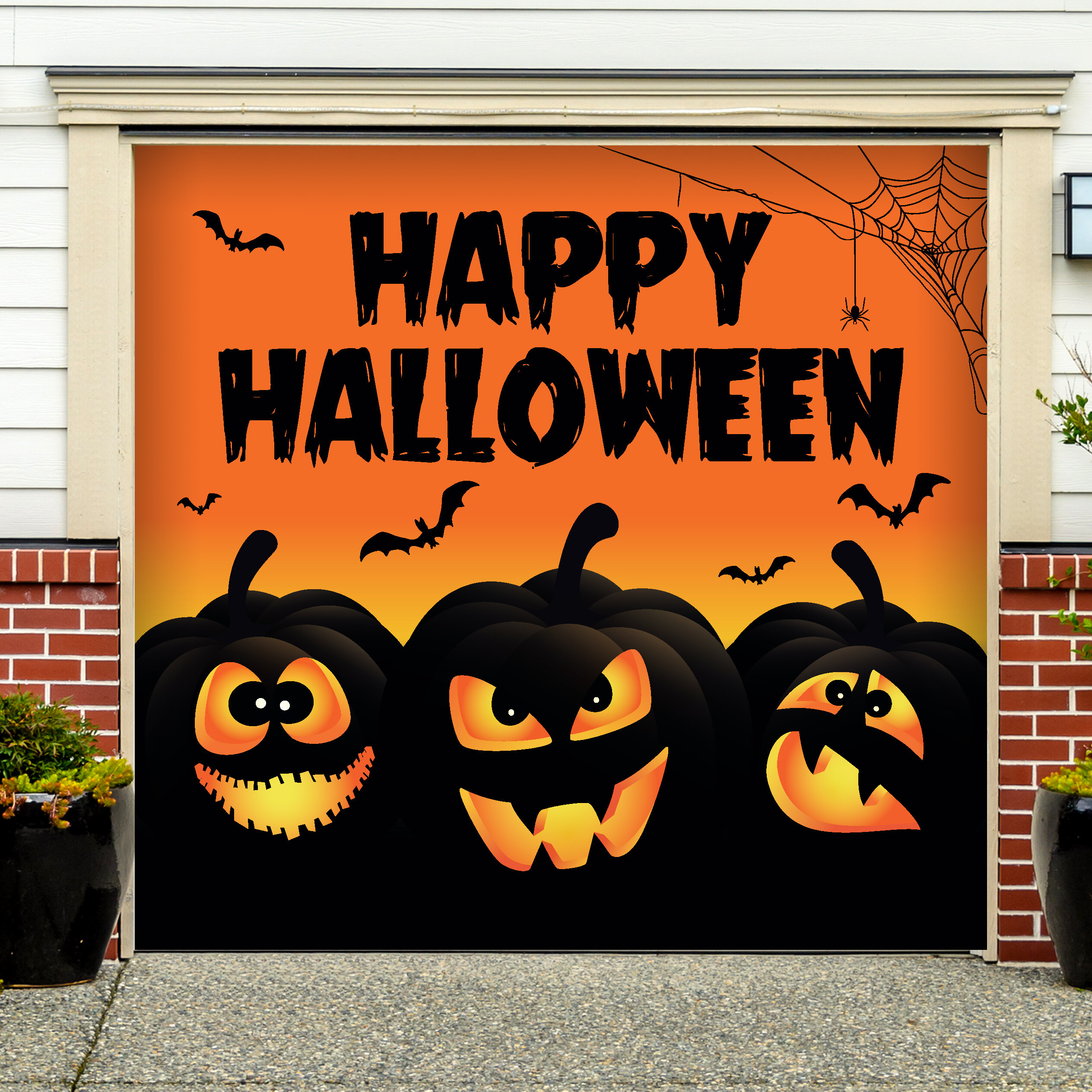 The Holiday Aisle Happy Halloween Jack O Lanterns Garage Door Mural Wayfair