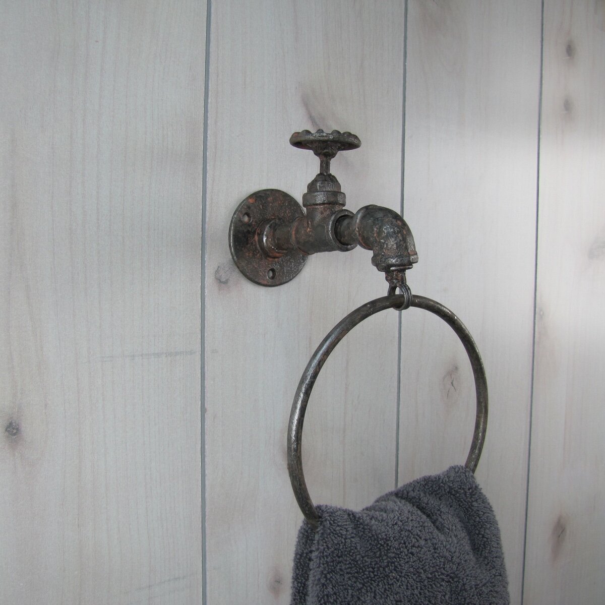 Faucet Towel Ring Hanger Rustic Cast Iron Antique Style Wall Mounted Spigot