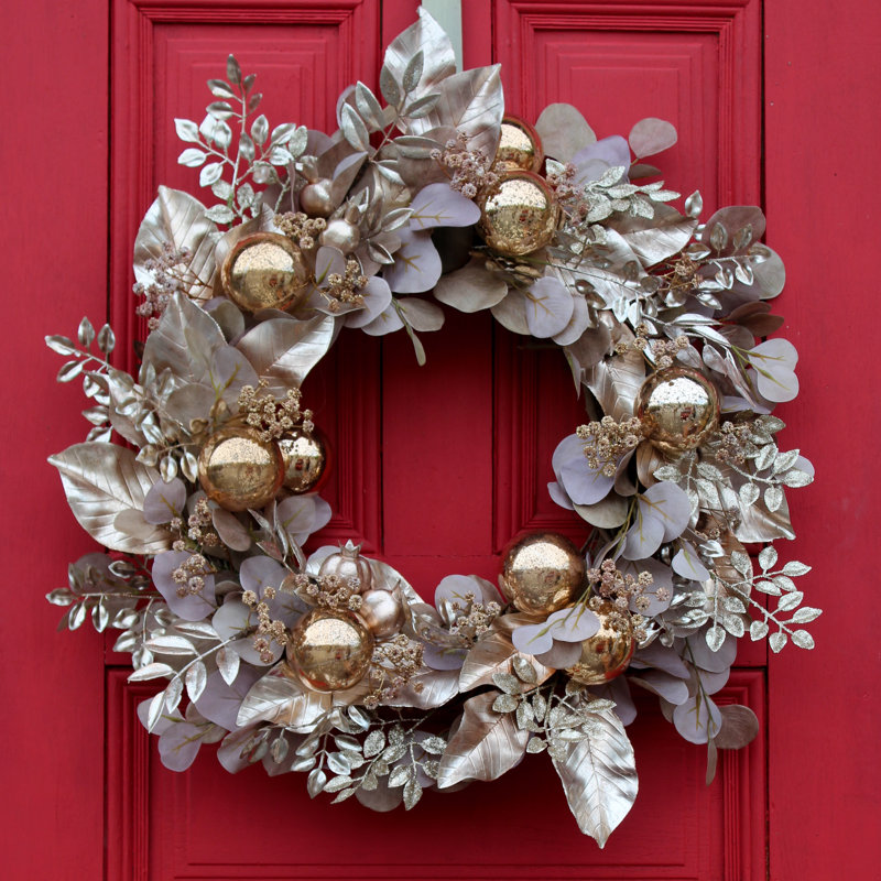 The Holiday Aisle Metallic Rose Gold Magnolia Leaf Eucalyptus Christmas Wreath Wayfair Ca
