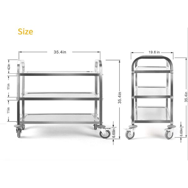 Stainless Steel Kitchen Trolley Cart Food Storage Hotel Rolling Utility Serving 