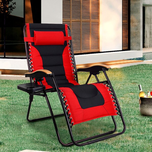 Super Width 23" Zero Gravity Folding Lounge Beach Chairs W/Holder 400LB Capacity 