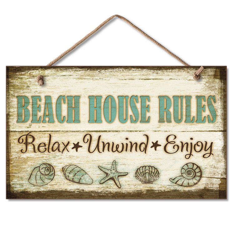 Beach House Rules Nautical White 60 x 14 Pine Wood Vertical Porch Leaner Sign