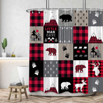 Retro Valentines Day Love Heart Tree Shower Curtain Red Truck with Cute Gnome for Modern Farmhouse Fabric Shower Curtain Set Buffalo Check Plaid Decor Cloth Bathroom Shower Curtains 71 x 71 Inch