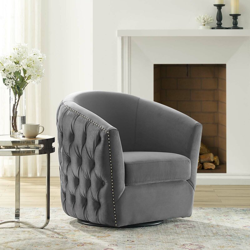 Rosdorf Park Mckinnon Performance Velvet Swivel Barrel Chair & Reviews ...