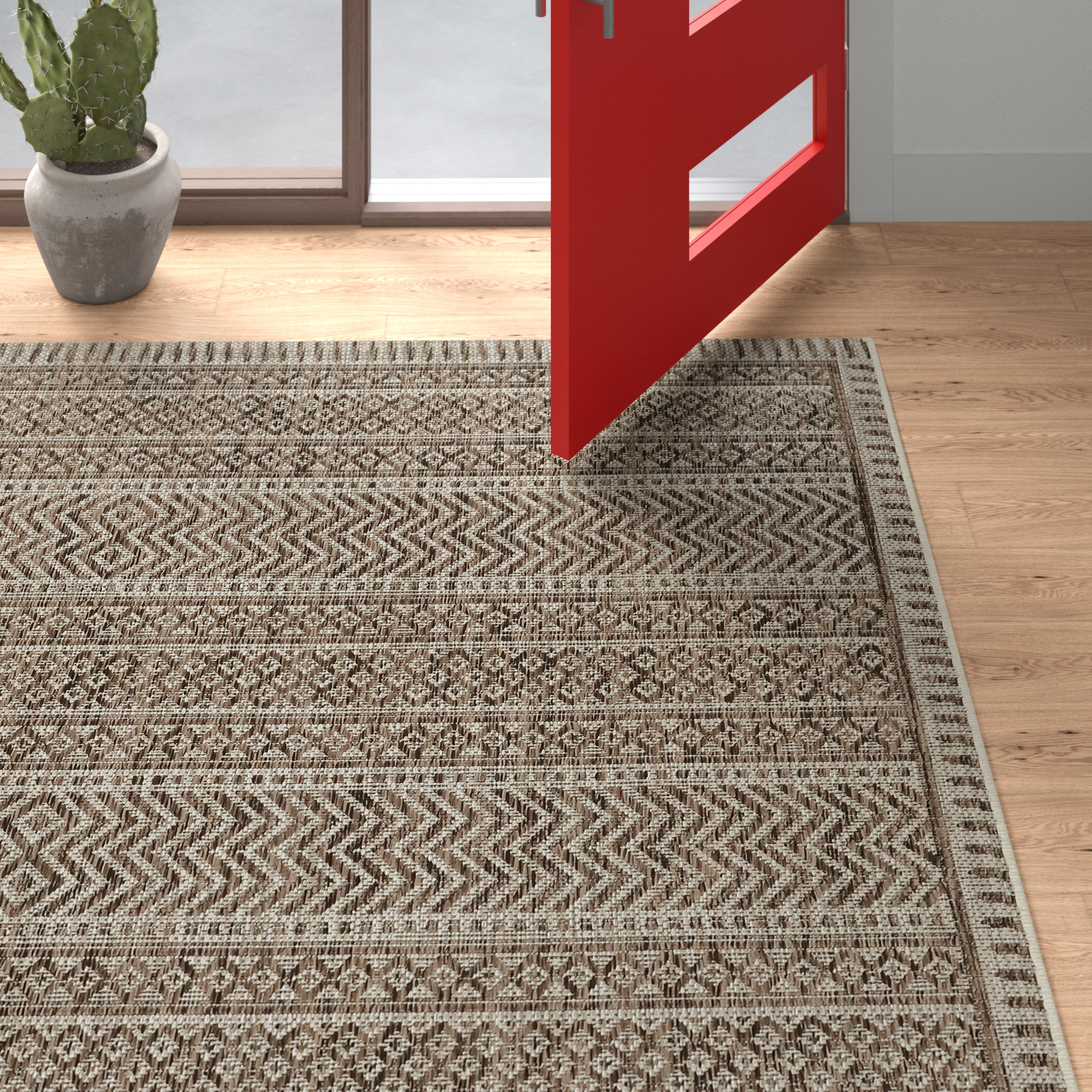 Langley Street Frink Geometric Indoor / Outdoor Area Rug in Brown & Reviews Wayfair