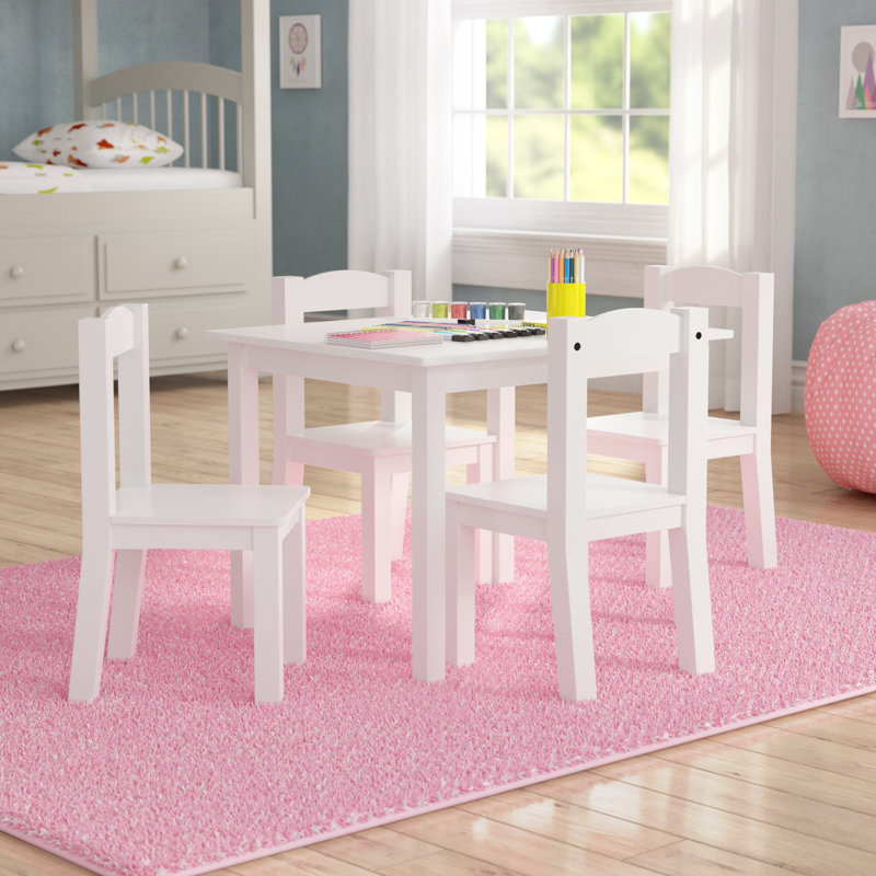 Harriet Bee Balcom Wood Kids 5 Piece Rectangular Table and ...