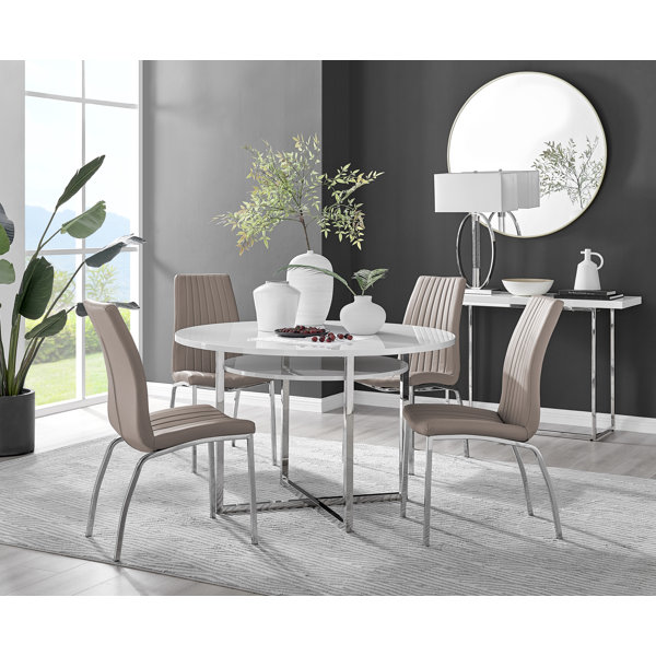 white high gloss round dining table and 4 chairs