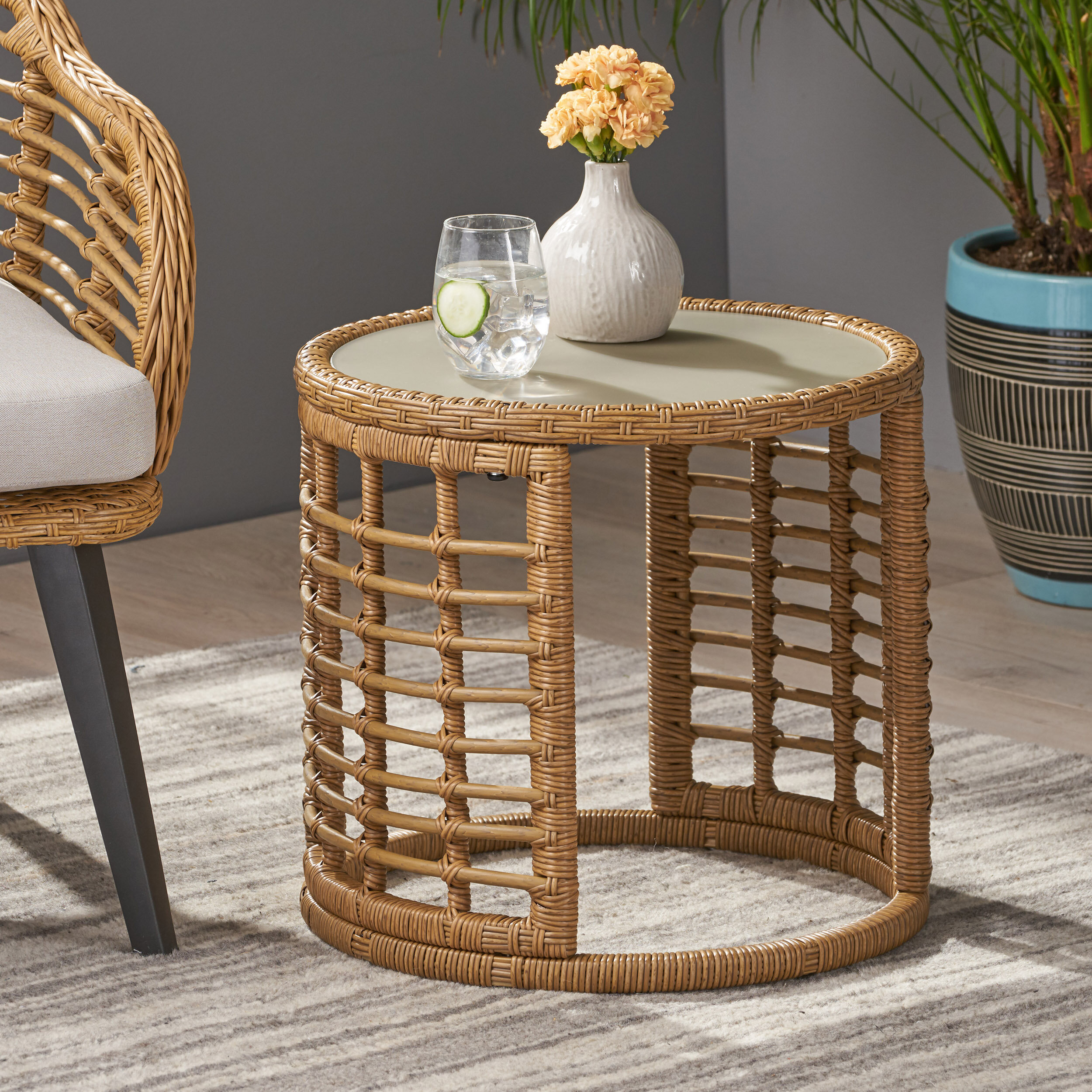 Bay Isle Home Peggy 16.25'' Tall Glass Drum End Table & Reviews | Wayfair