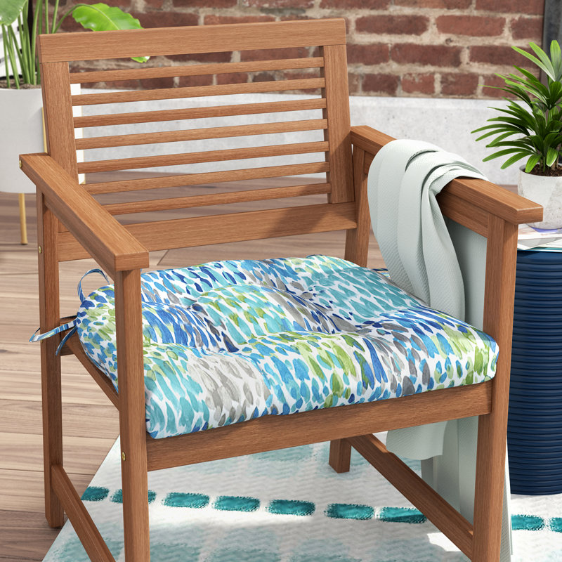 Wrought Studio Make It Rain Cerulean Reversible Indoor Outdoor Dining Chair Cushion Reviews