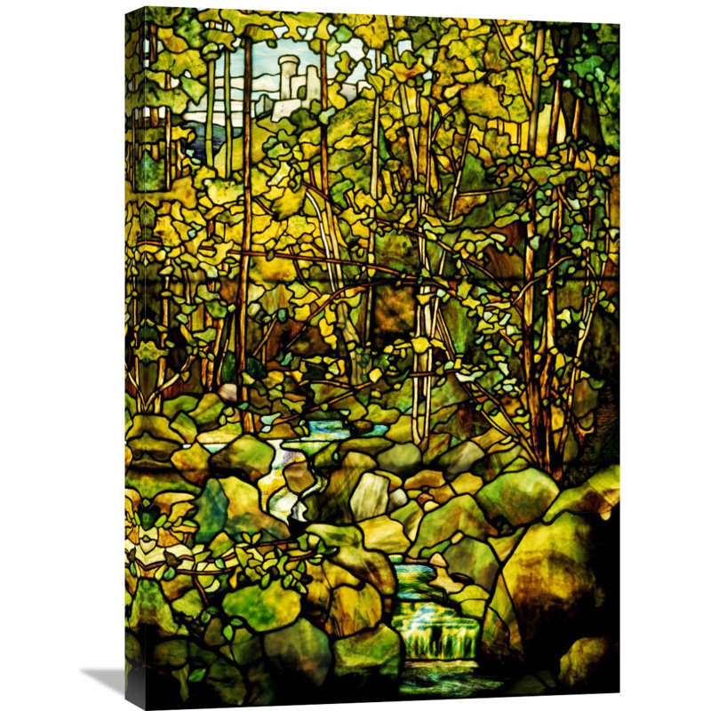 Global Gallery A Leaded Glass Window Of A Woodland Scene Painting