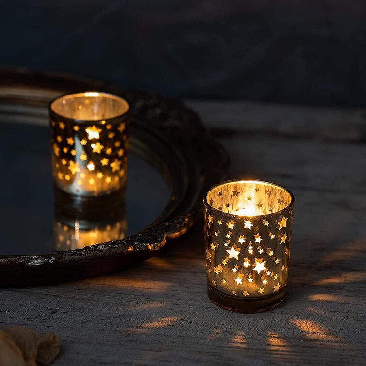 Set of 12 Gold Star Votive Candle Holders,Gold Star Tealight Candle Holders,Gold Star Mercury Glass Candle Holders