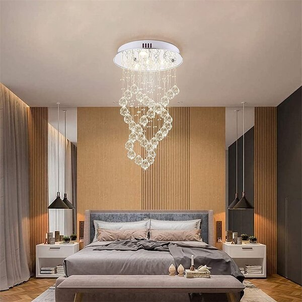 New LED Remote Control S Gold K9 Crystal Ceiling Light Bedroom Lamp Lighting 