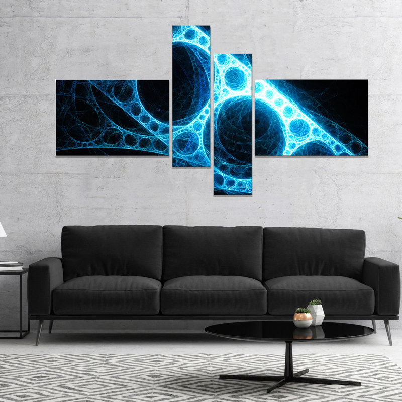 East Urban Home Designart Blue Metal Construction In Black Abstract Canvas Art Print 60x32 4 Panels Wayfair