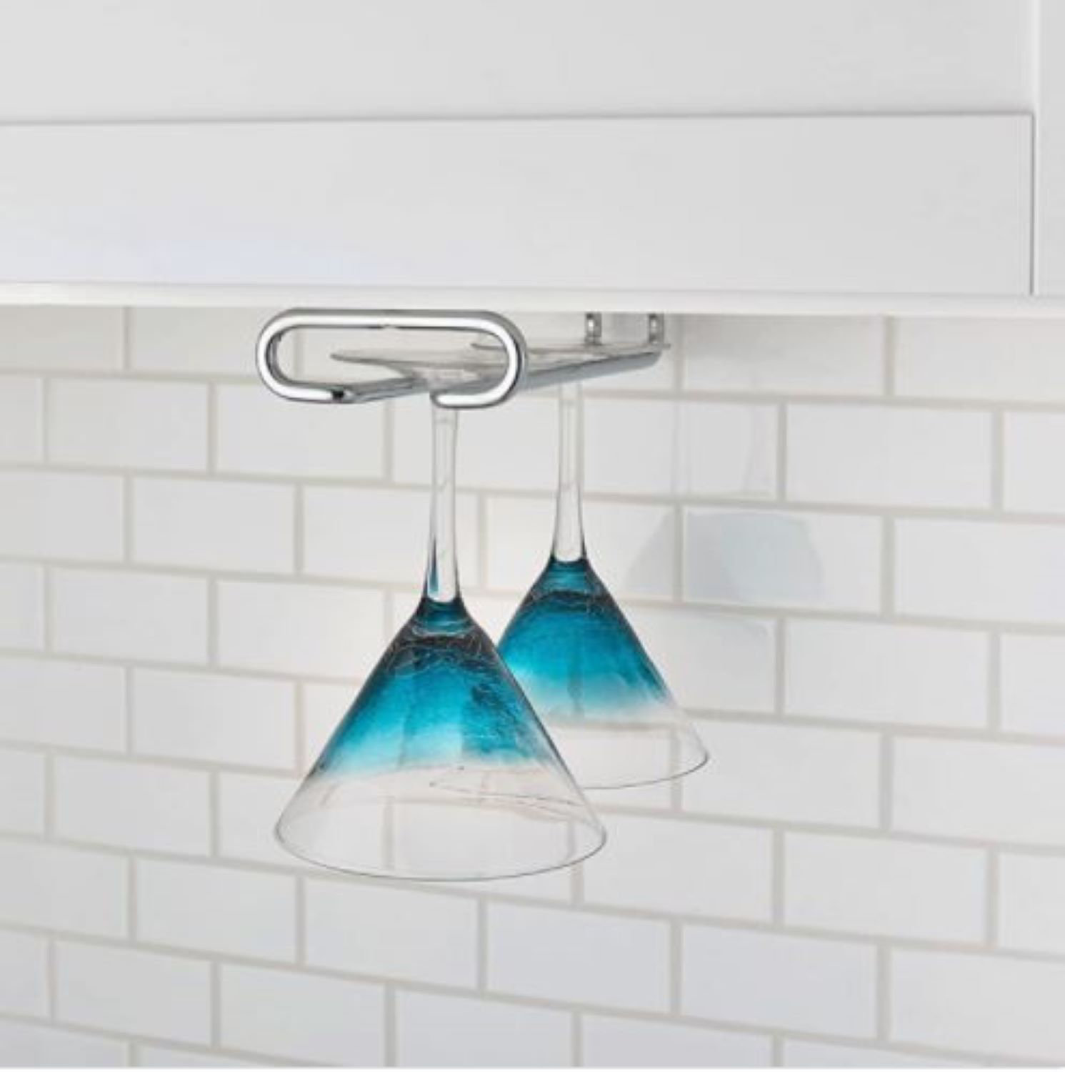 Under Shelf Wine Glass Holder Rack – Set Of 2, Silver, No-Tool Stemware Storage For Kitchen Cabinet