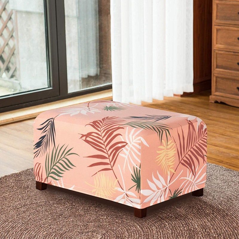 Leaves Printed Storage Rectangle Ottoman Slipcover