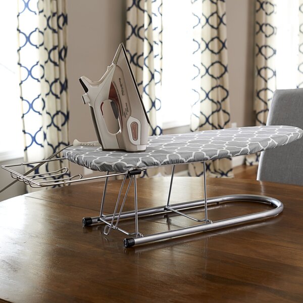 Small Steel Table Top Ironing Board with Iron RestNatural Cover 
