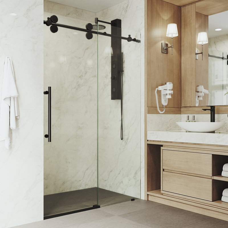 Vigo Elan 48 52 W X 74 H Single Sliding Frameless Shower Door With Rollerdisk Technology Reviews