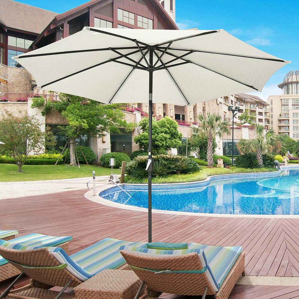 Freeport Park Solar Powered Patio Umbrella 8 Ribs With Tilt And Crank Outdoor Market Table Umbrella For Garden Pool Reviews Wayfair Ca