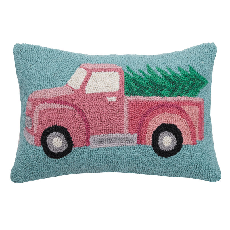 The Holiday Aisle Gadbois Pink Christmas Truck Hook Wool Lumbar