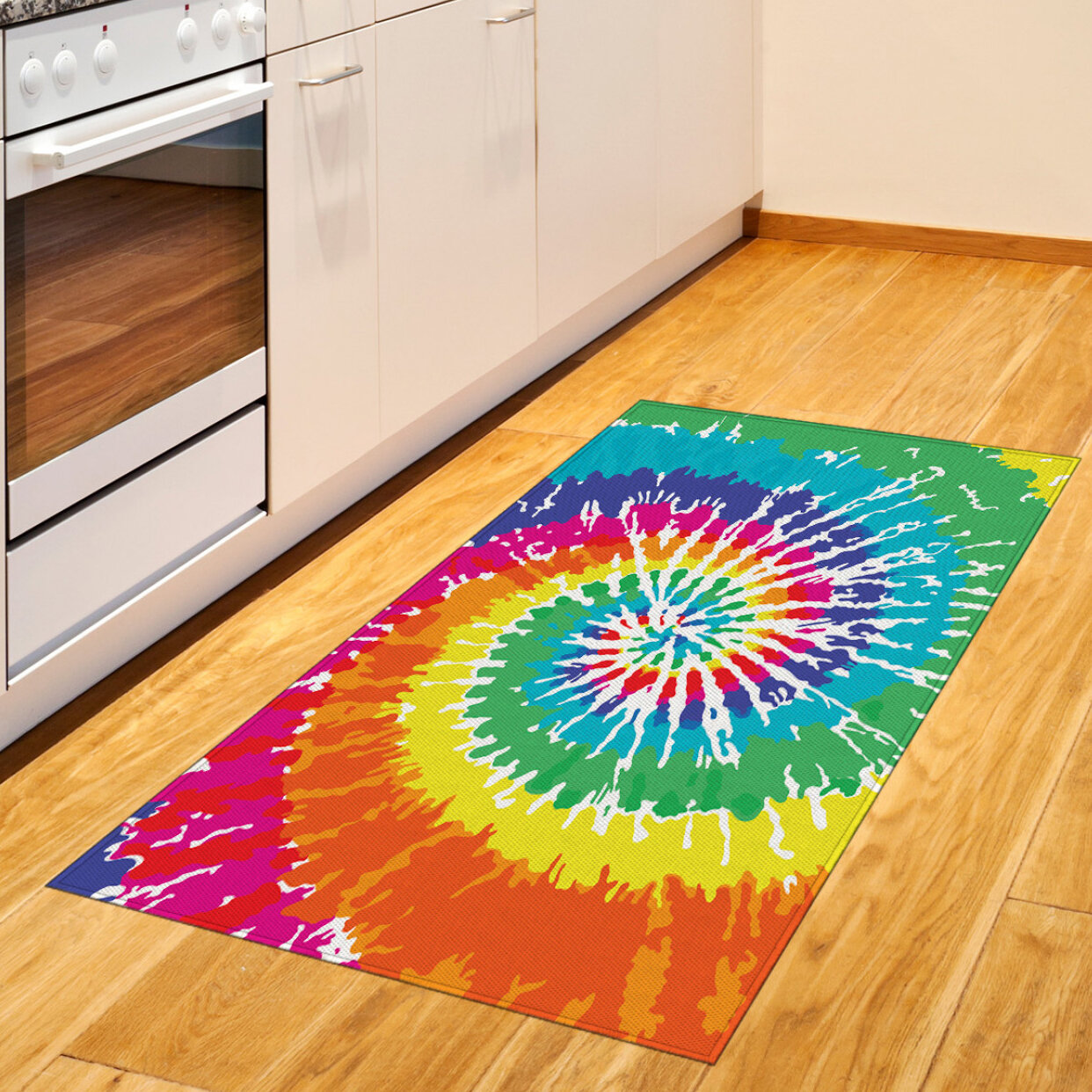 East Urban Home Ambesonne Rainbow Area Rug Digital Spiral Vortex Vibrant Rainbow Coloured Sixties Ikat Psychedelic Pattern Print Flat Woven Accent Rug For Living Room Bedroom Dining Room 4 X 5 7