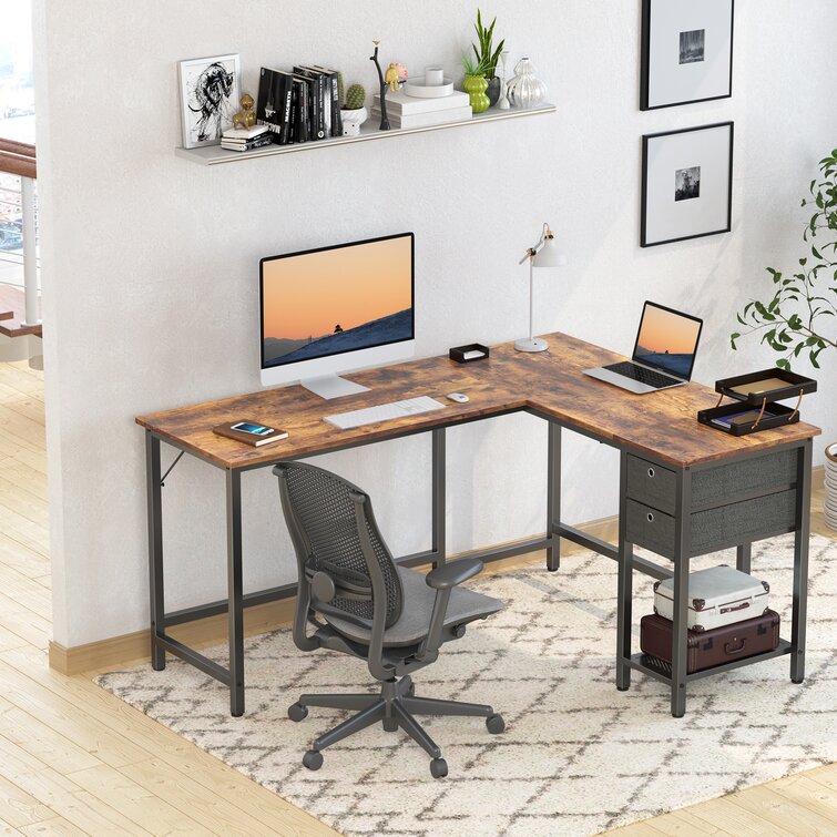 light brown l shaped desk