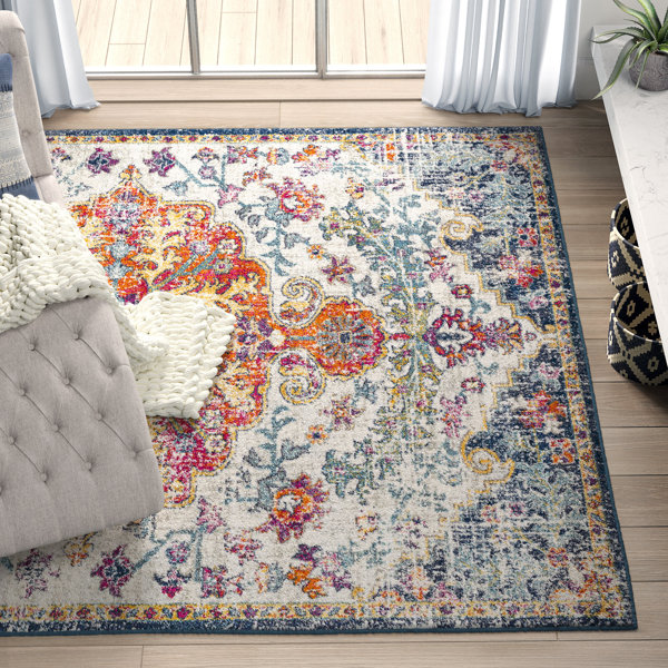 Hillsby Oriental Area Rug in Blue/Orange