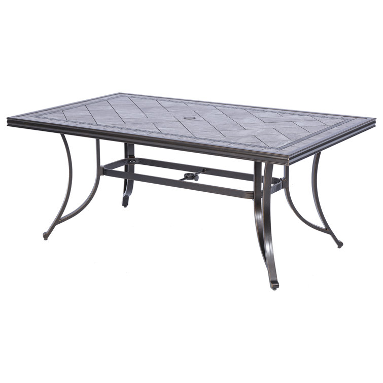 Red Barrel Studio Outdoor Patio Rectangular Porcelain Top Dining Table With Umbrella Hole Wayfair