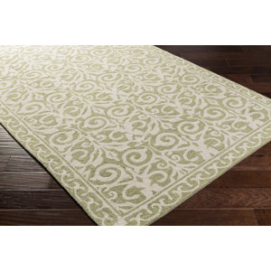 Bastien Hand-Hooked Olive/Beige Area Rug