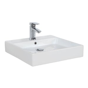 Simple Ceramic Square Vessel Bathroom Sink with Overflow