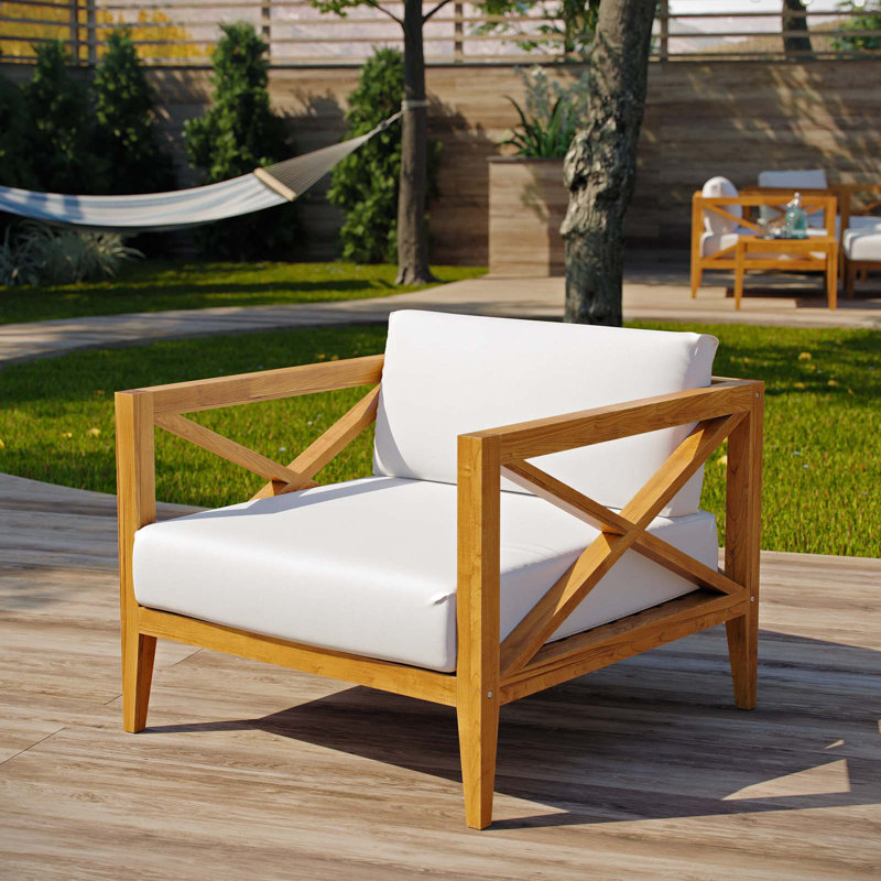 Breakwater Bay Dowell Teak Patio Chair With Cushions Wayfair