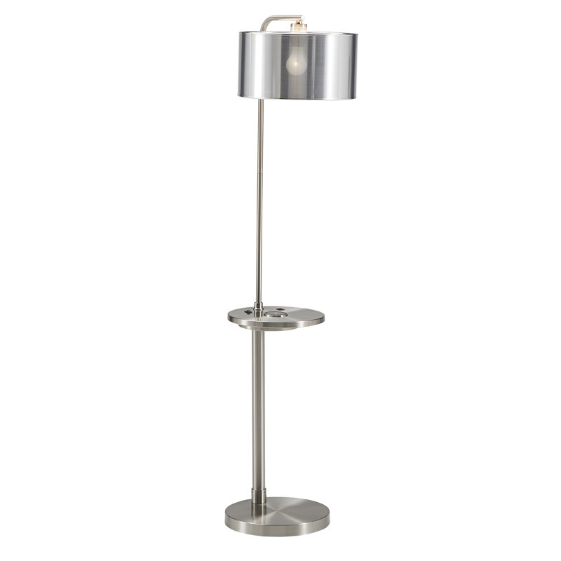 Orren Ellis Olamon Nickel Finish Metal Floor Lamp With Usb
