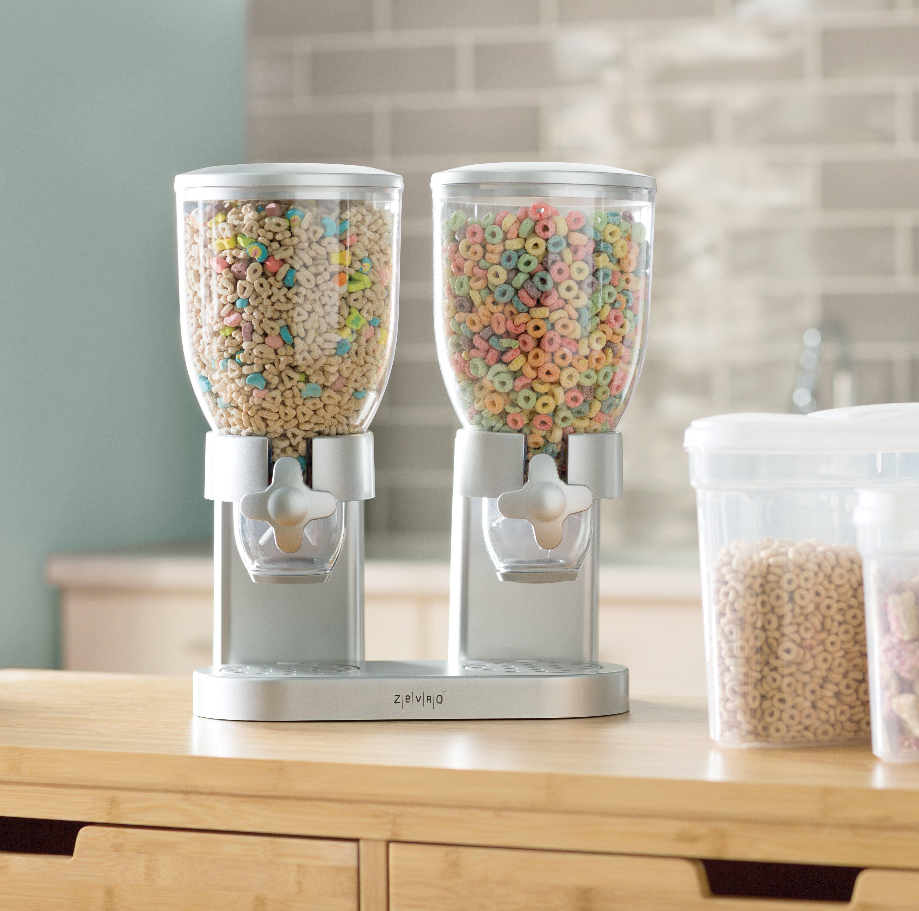 DOUBLE CEREAL DISPENSER DRY FOOD STORAGE CONTAINER DISPENSER MACHINE 