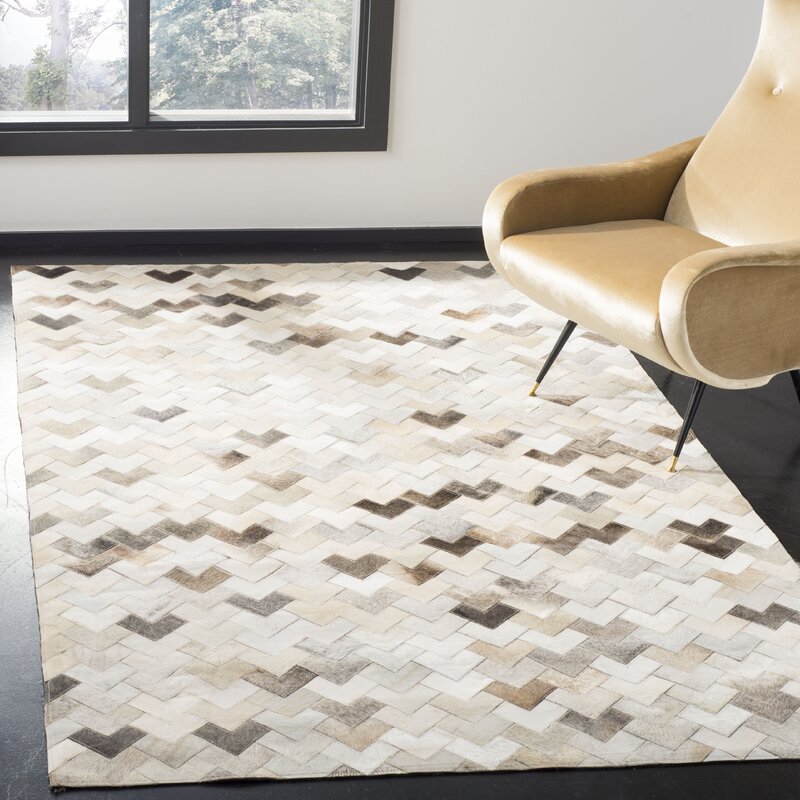 Union Rustic Stasia Handwoven Flatweave Natural Cowhide Area Rug