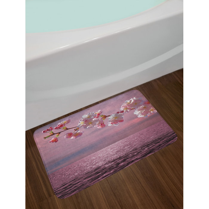 East Urban Home Floral Branch Of Cherry Blossom On Pinkish Sea And