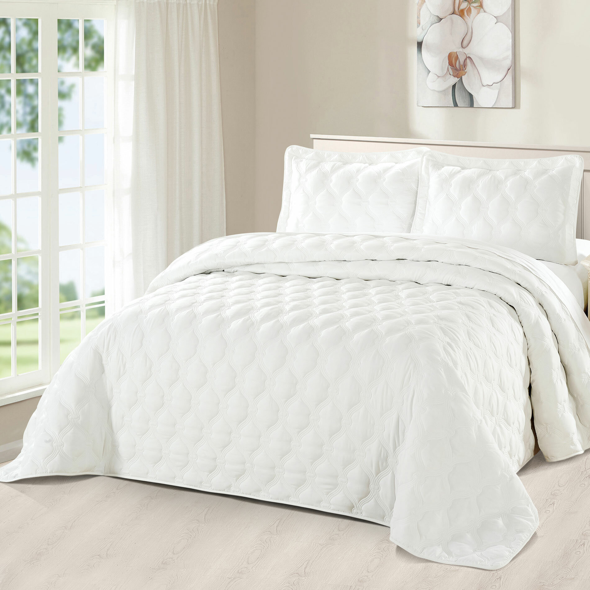 Serenta 3 Piece Solid Reversible Microfiber Quilts Bedspread Coverlet Set