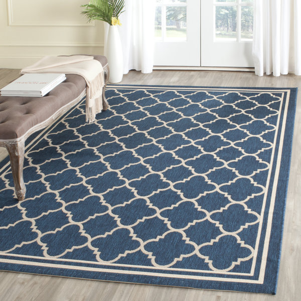 Three Posts Adelia Geometric Navy Beige Indoor Outdoor Area Rug Reviews Wayfair