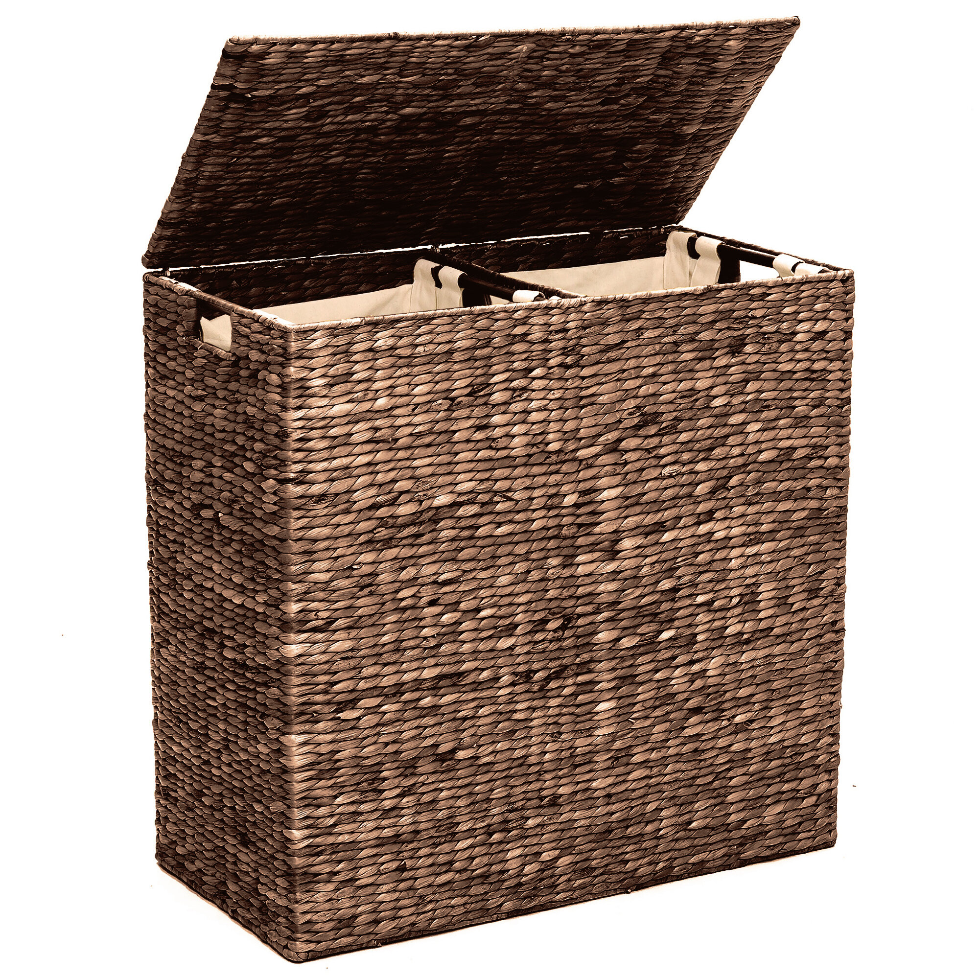 Espresso Bamboo mDesign Bamboo Single Hamper Basket with Removable Liner 
