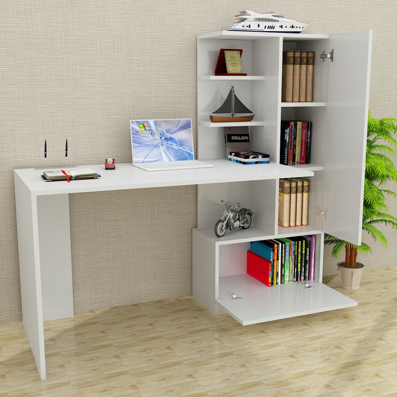 Latitude Run® Casamudo White Modern Study Desk With 5 Tier ...